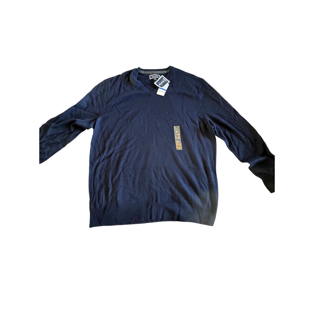 Club Room‎ Men's Navy Blue Merino Wool Blend V-Neck Sweater Performance XL